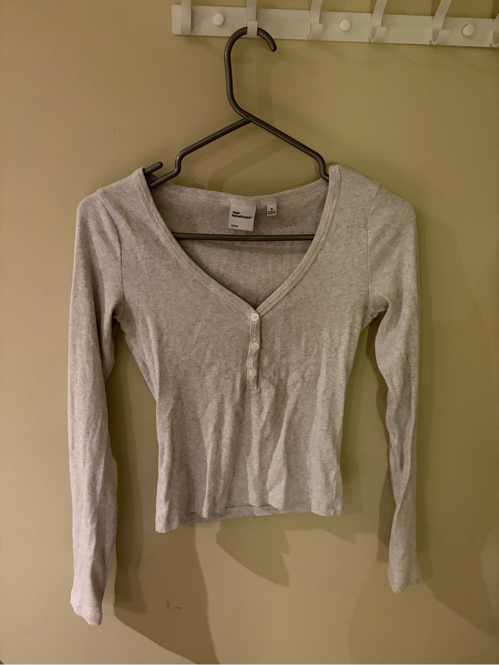 Aritzia Light Gray Long Sleeve Henley Top